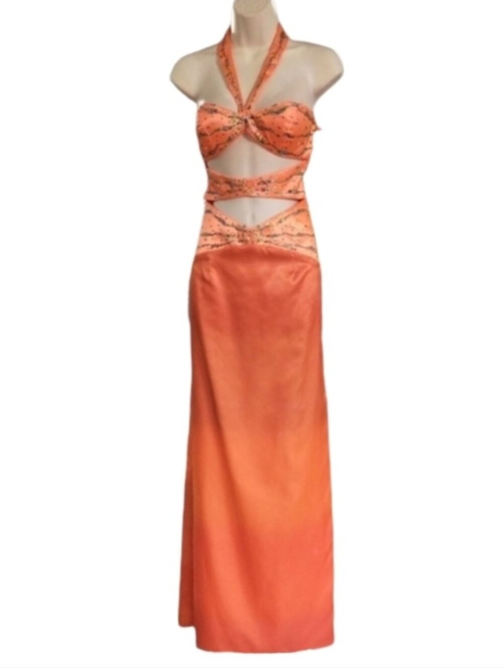 Excite Dress Y2K Rare Vintage Cut Out Sequined Halter Neck Orange Size 8 - Picture 1 of 17